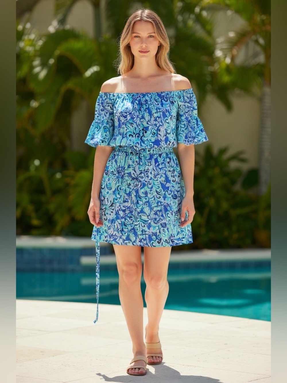 Lilly Pulitzer Blue & Turquoise Off-Shoulder Mini Dress/Romper